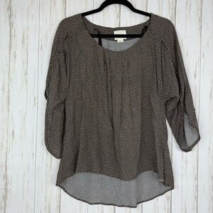 Maeve Anthropologie Brown and White Polka Dot Blouse